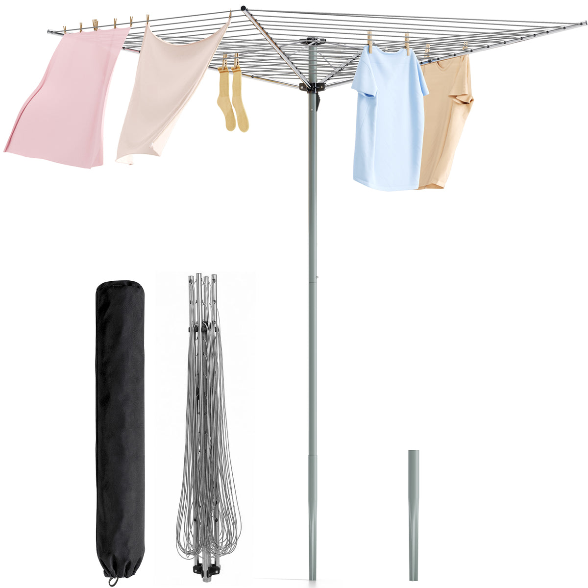 SYKIARIOL 164 ft Outdoor Umbrella Clothes Drying Rack — Silver, view 1
