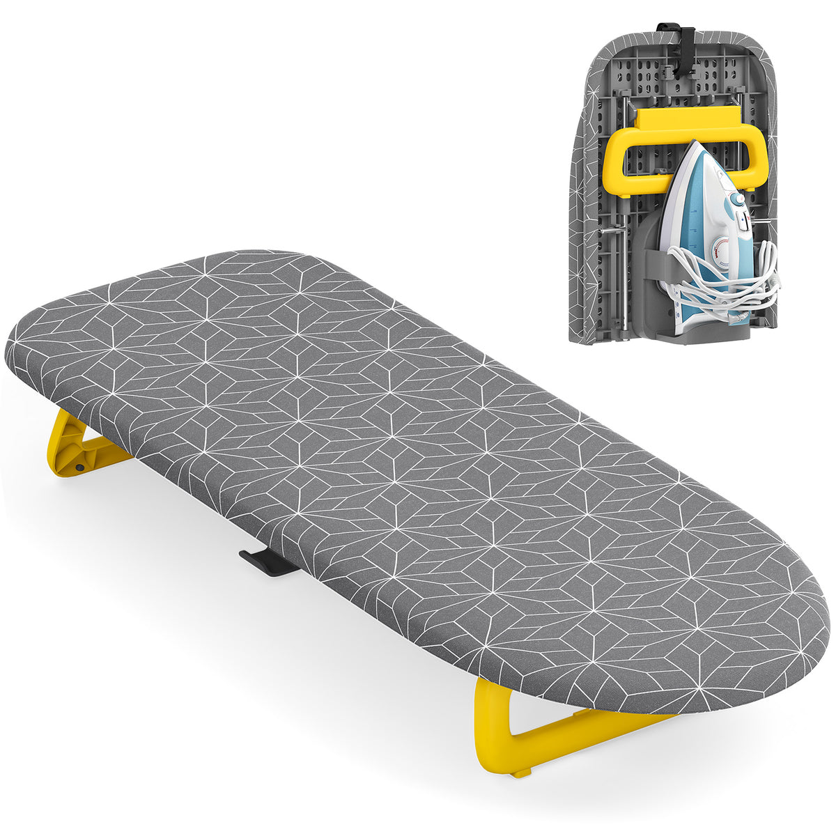 SYKIARIOL 32 x 12 in Folding Tabletop Ironing Board with Iron Storage — Gray, view 1