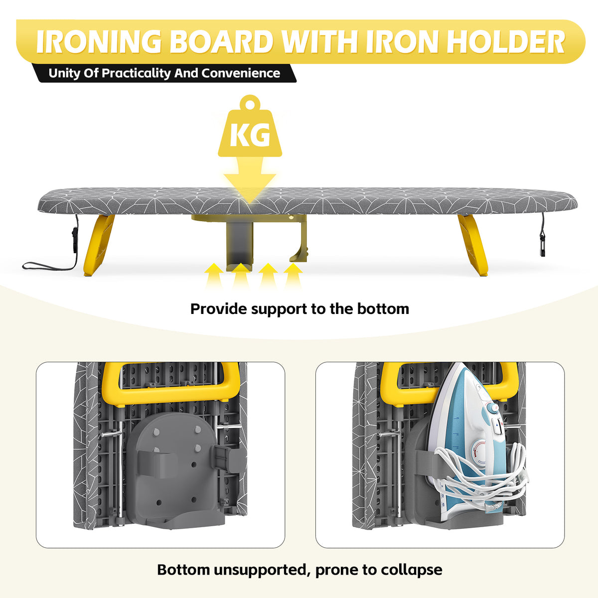 SYKIARIOL 32 x 12 in Folding Tabletop Ironing Board with Iron Storage — Gray, view 3