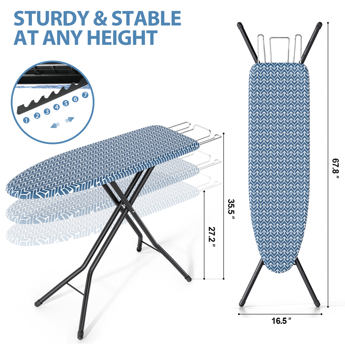 SYKIARIOL 43 x 13 in Adjustable Folding Ironing Board with Iron Rest — Blue, view 2