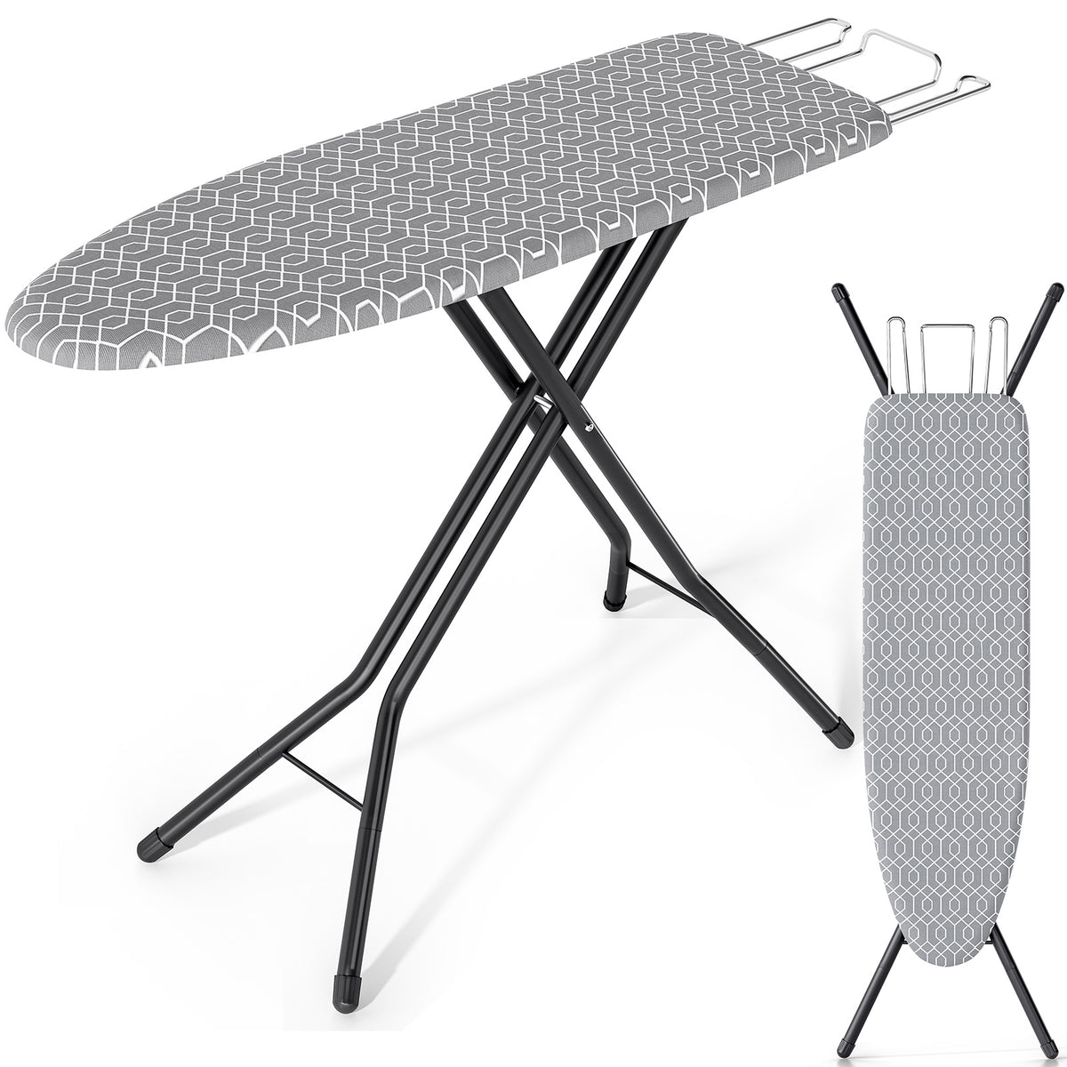 SYKIARIOL 43 x 13 in Adjustable Folding Ironing Board with Iron Rest — Gray, view 1