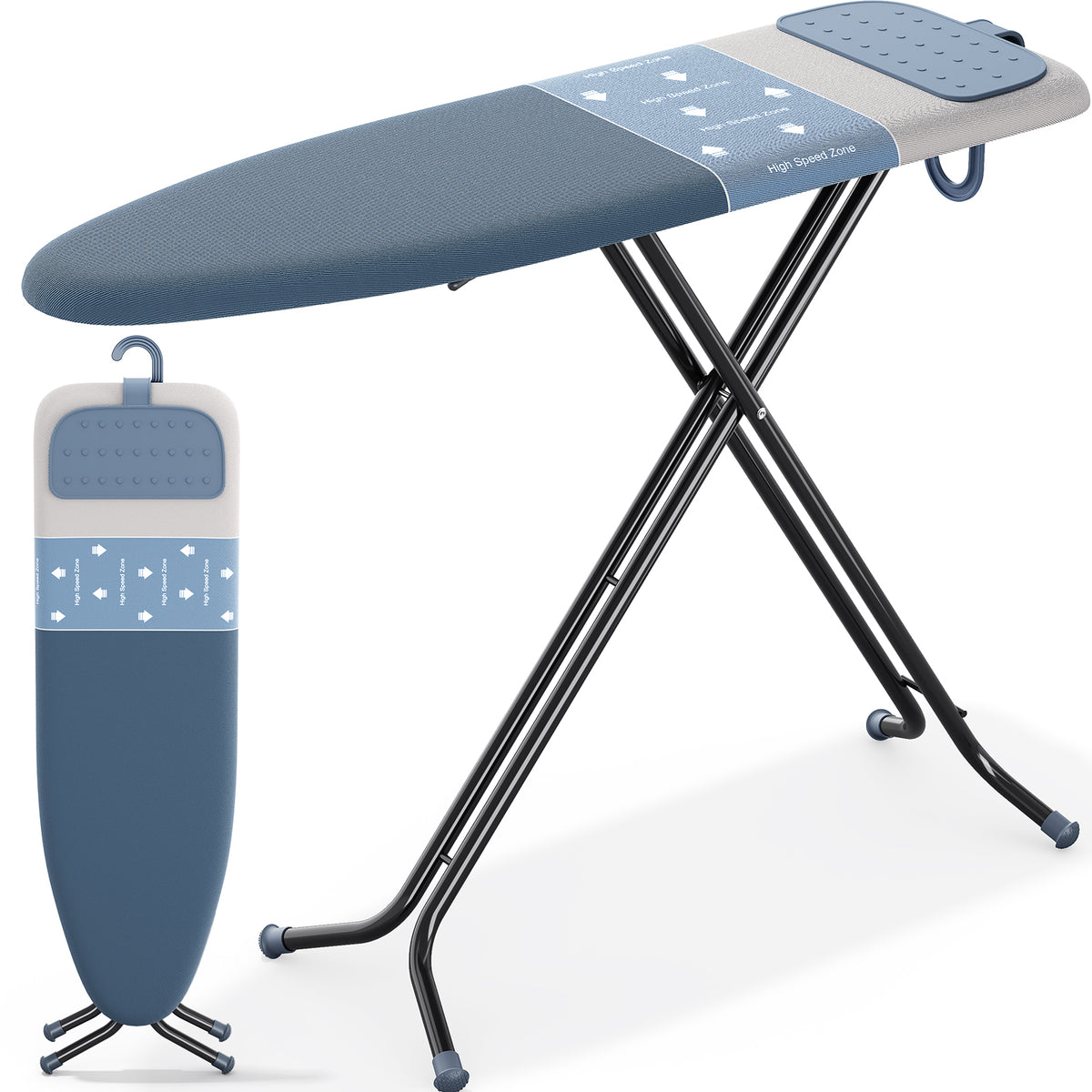 SYKIARIOL 43 x 13 in Folding Ironing Board with Silicone Rest — Blue, view 1
