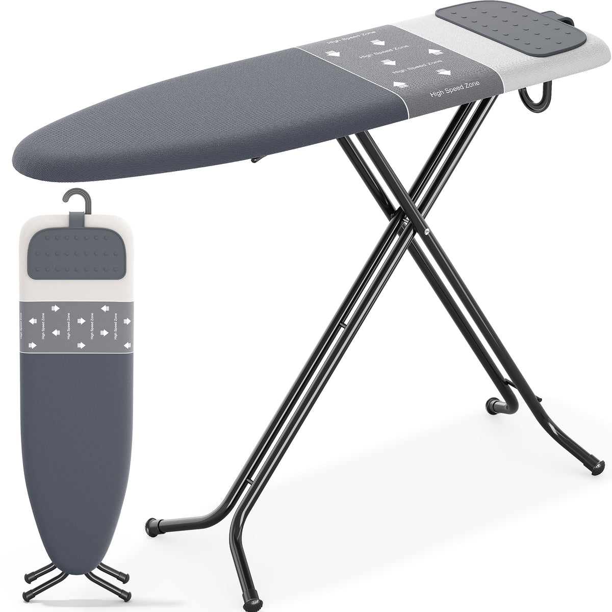 SYKIARIOL 43 x 13 in Folding Ironing Board with Silicone Rest — Gray, view 1