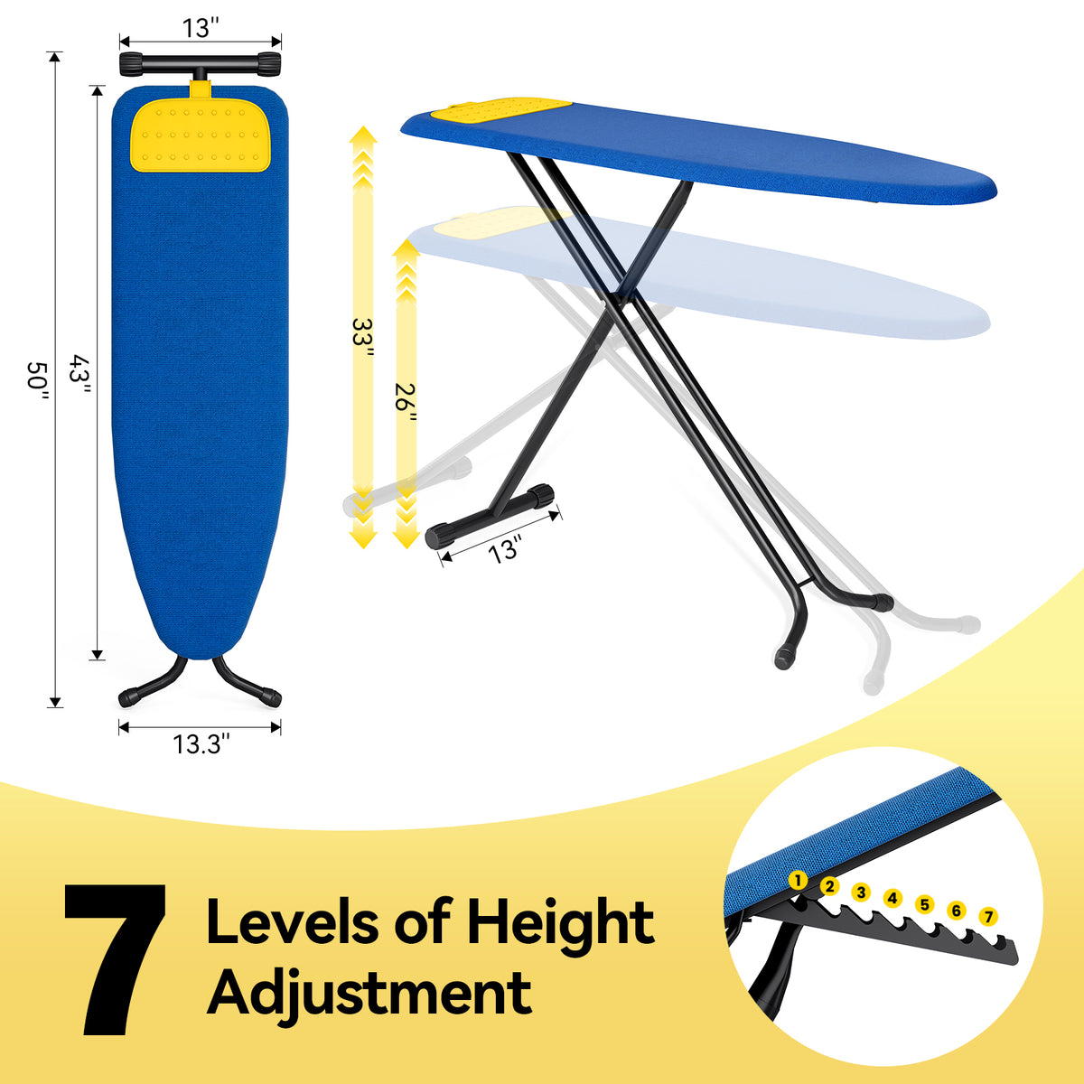 SYKIARIOL 43 x 13 in Ironing Board with Silicone Ironing Mat — Blue, view 2