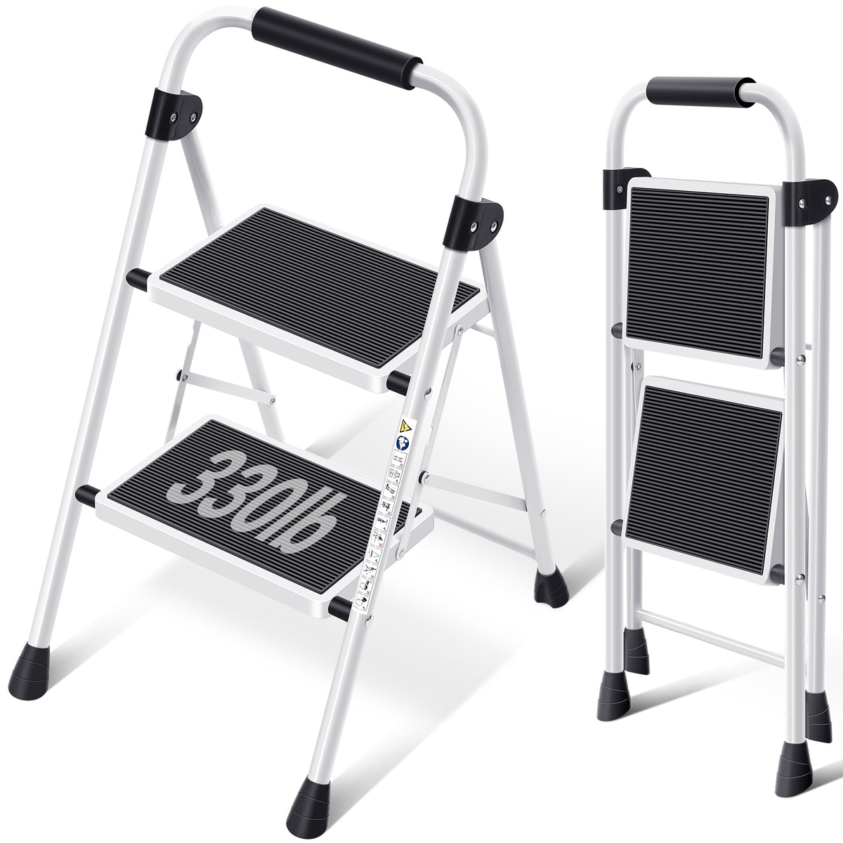 SYKIARIOL Folding Steel Step Ladder with Handrail | 2–4 Steps — 2-Step / White, view 1