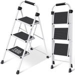 SYKIARIOL Folding Steel Step Ladder with Handrail | 2–4 Steps — 3-Step / White, view 1