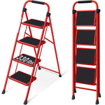 SYKIARIOL Folding Steel Step Ladder with Handrail | 2–4 Steps — 4-Step / Red, view 1