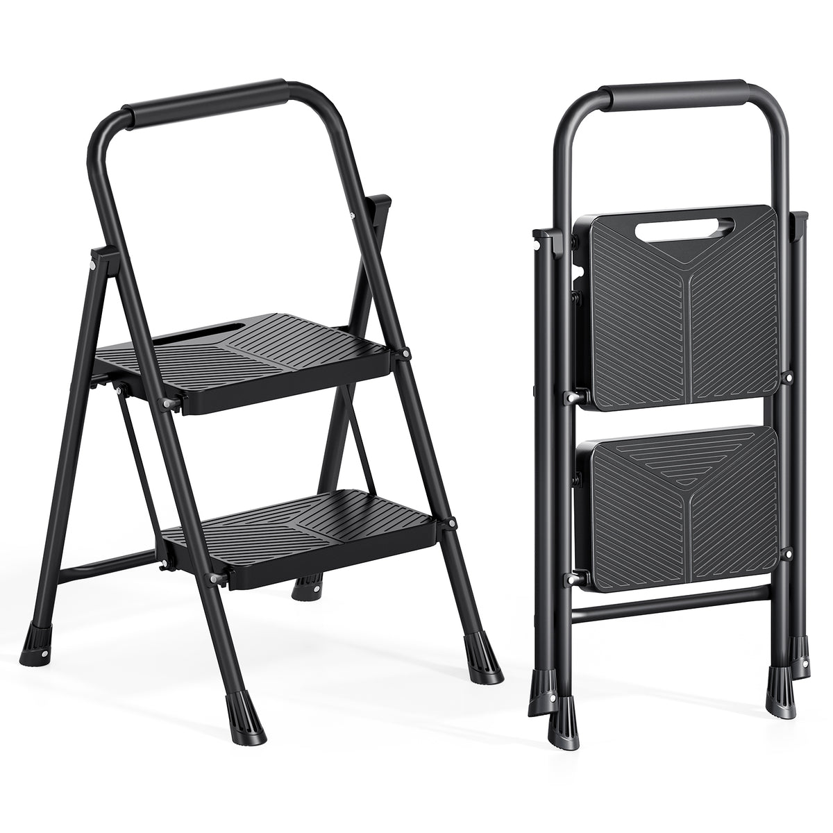 SYKIARIOL Folding Step Ladder with Wide Steps | 2–5 Steps — 2-Step / Black, view 1