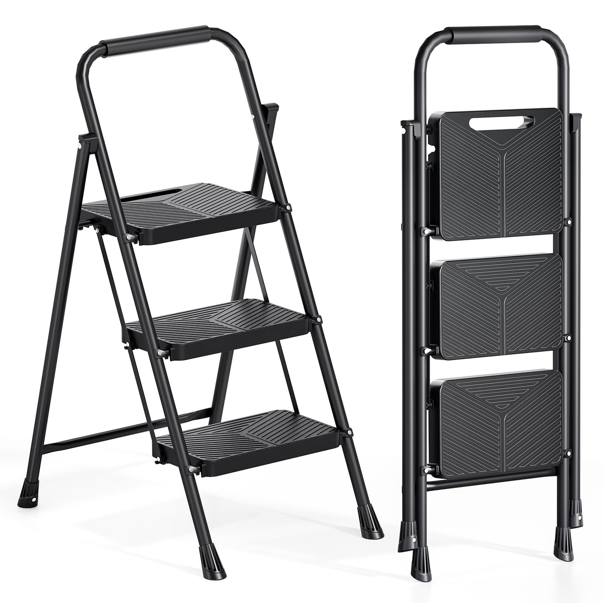 SYKIARIOL Folding Step Ladder with Wide Steps | 2–5 Steps — 3-Step / Black, view 1