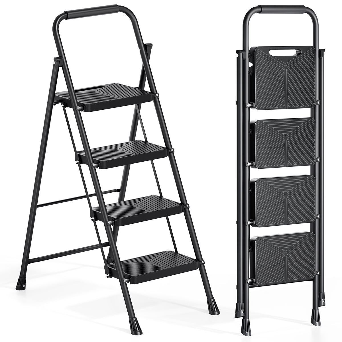 SYKIARIOL Folding Step Ladder with Wide Steps | 2–5 Steps — 4-Step / Black, view 1