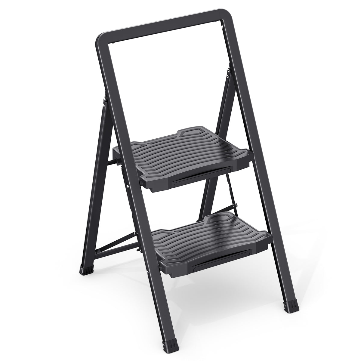 SYKIARIOL Folding Steel Step Stool with Wide Pedals | 2–4 Steps — 2-Step / Black, view 1