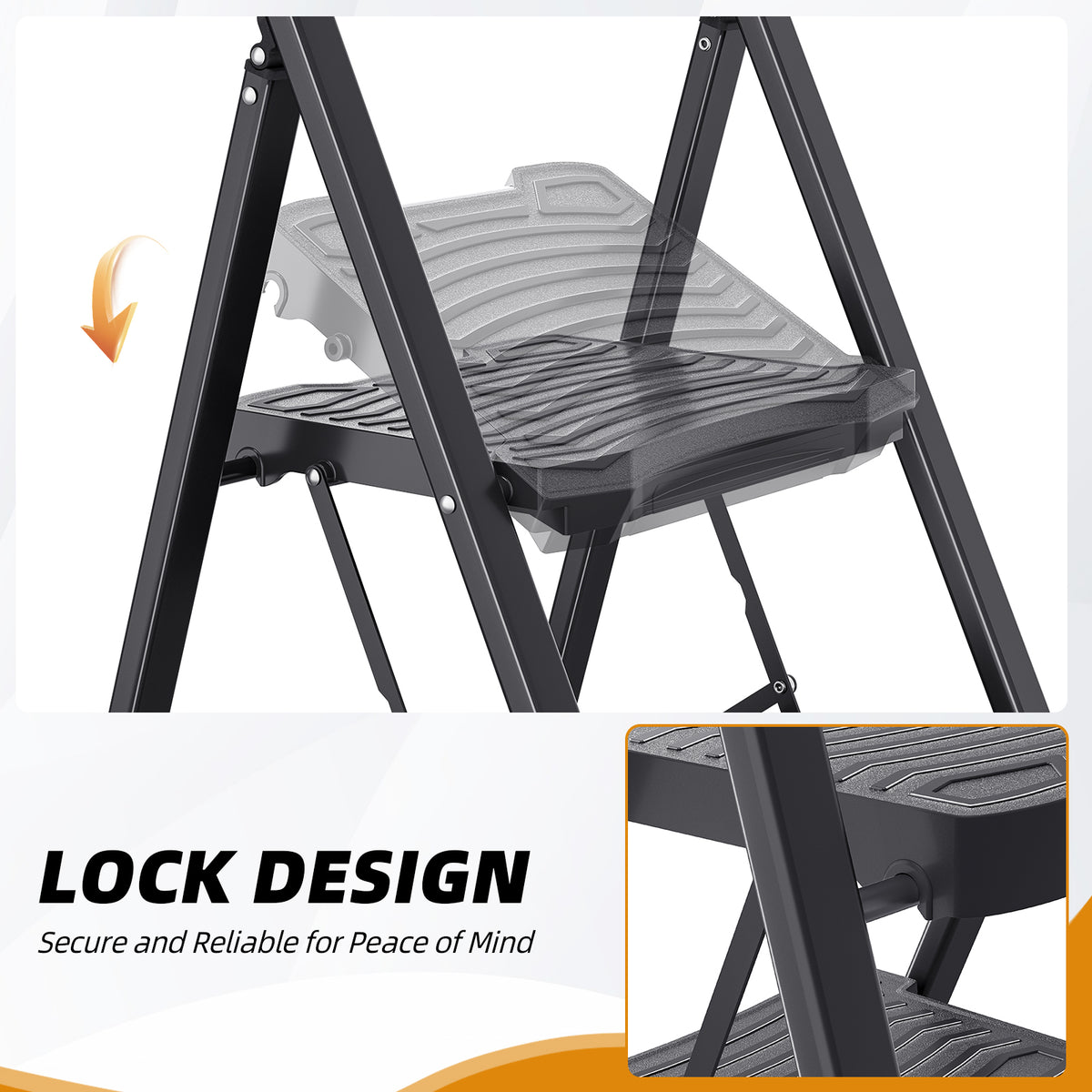 SYKIARIOL Folding Steel Step Stool with Wide Pedals | 2–4 Steps — 2-Step / Black, view 2