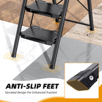 SYKIARIOL Folding Steel Step Stool with Wide Pedals | 2–4 Steps — 2-Step / Black, view 3