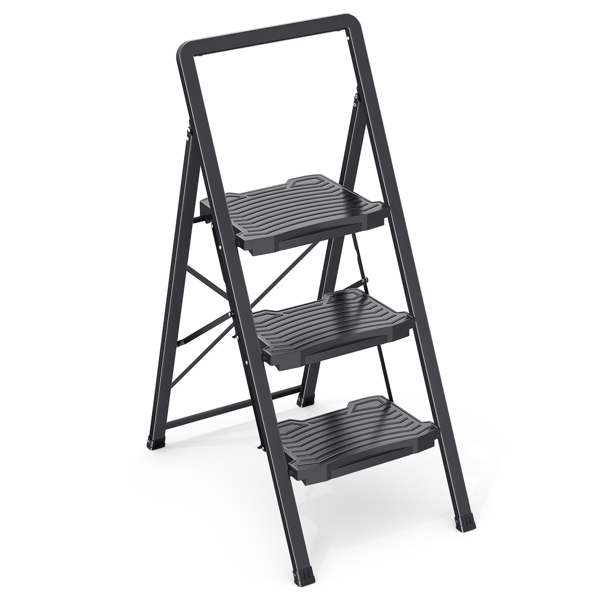 SYKIARIOL Folding Steel Step Stool with Wide Pedals | 2–4 Steps — 3-Step / Black, view 1