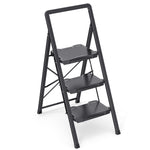 SYKIARIOL Folding Steel Step Stool with Wide Pedals | 2–4 Steps — 3-Step / Black, view 1