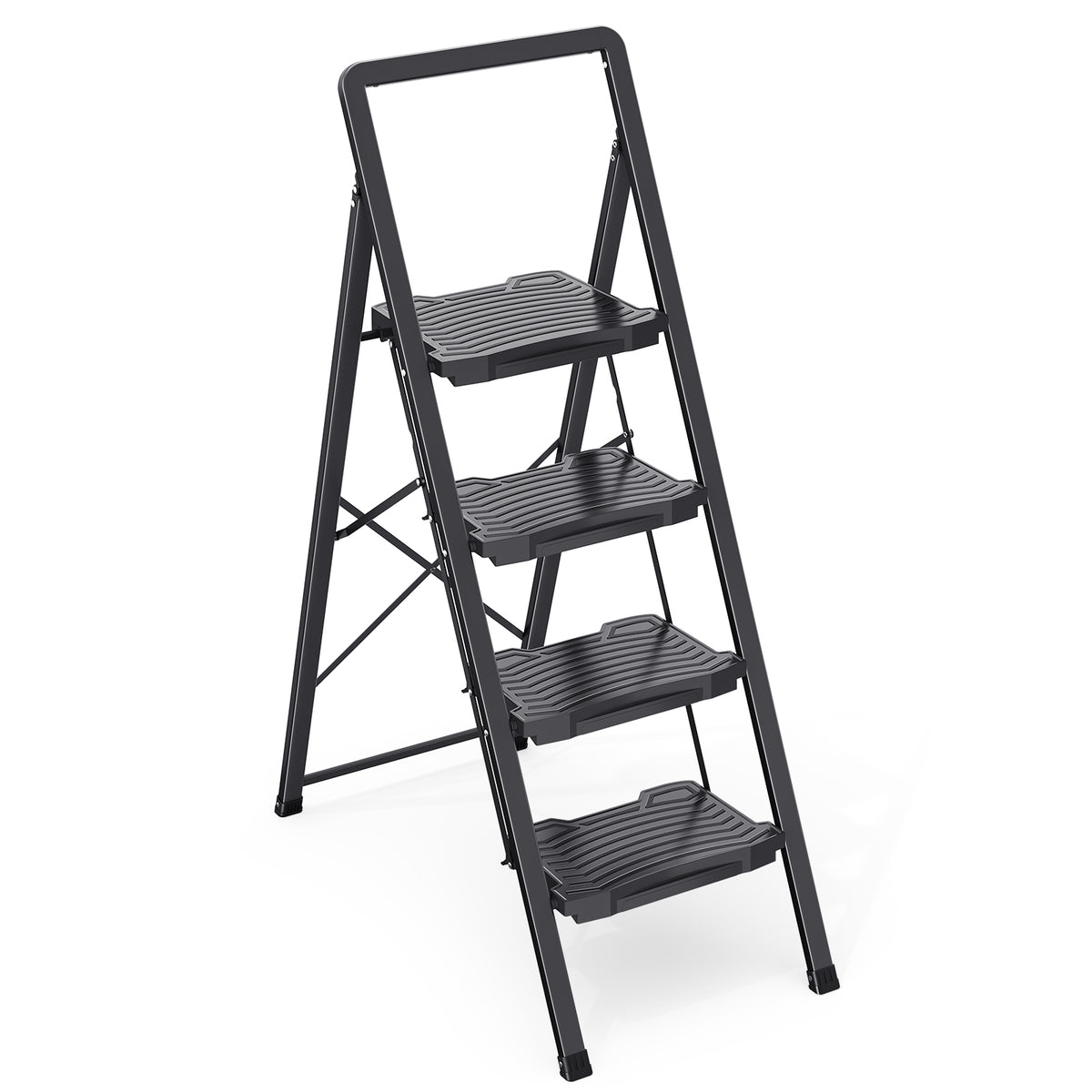 SYKIARIOL Folding Steel Step Stool with Wide Pedals | 2–4 Steps — 4-Step / Black, view 1