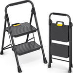 SYKIARIOL Folding Step Ladder with Wide Pedals | 2–5 Steps — 2-Step / Black, view 1
