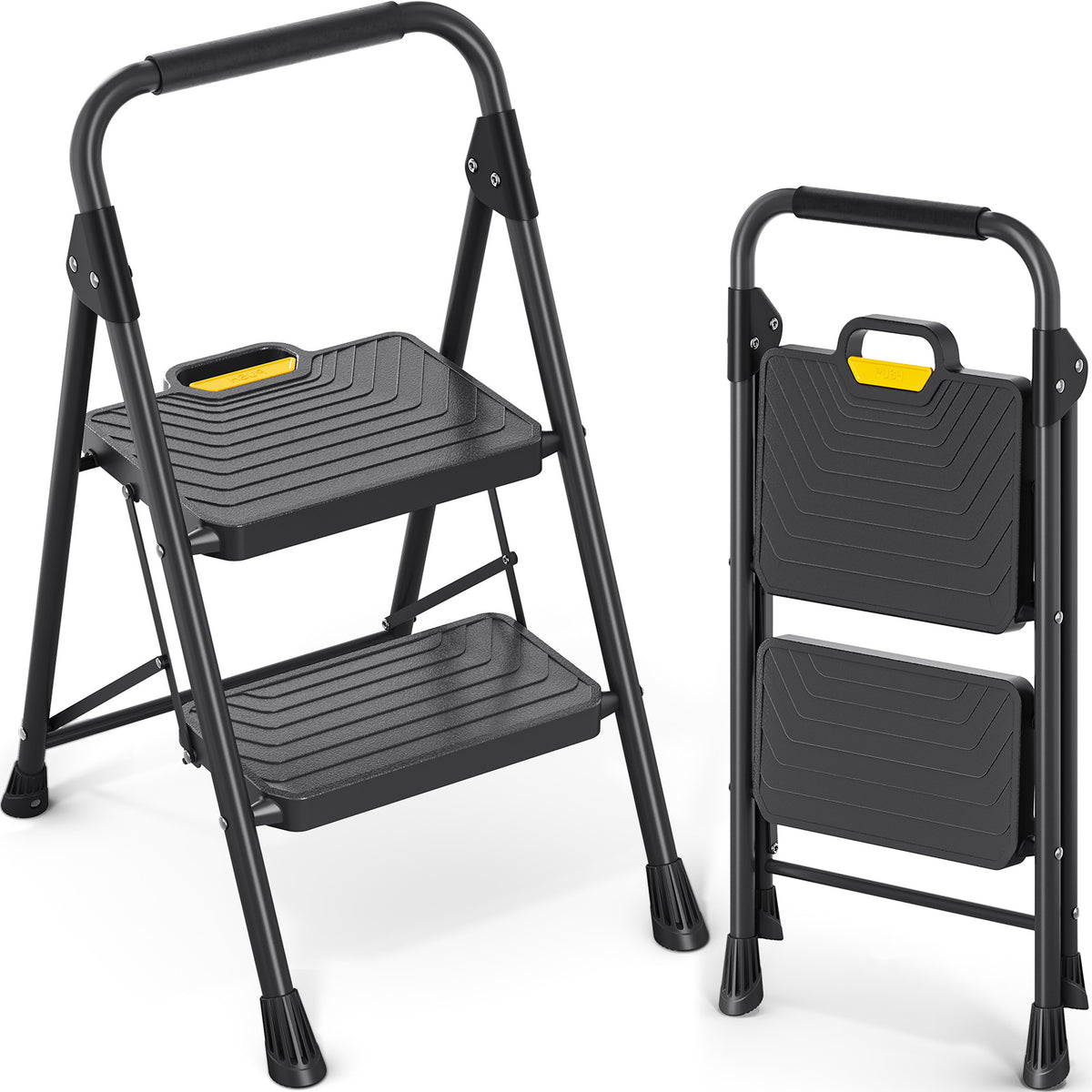 SYKIARIOL Folding Step Ladder with Wide Pedals | 2–5 Steps — 2-Step / Black, view 1