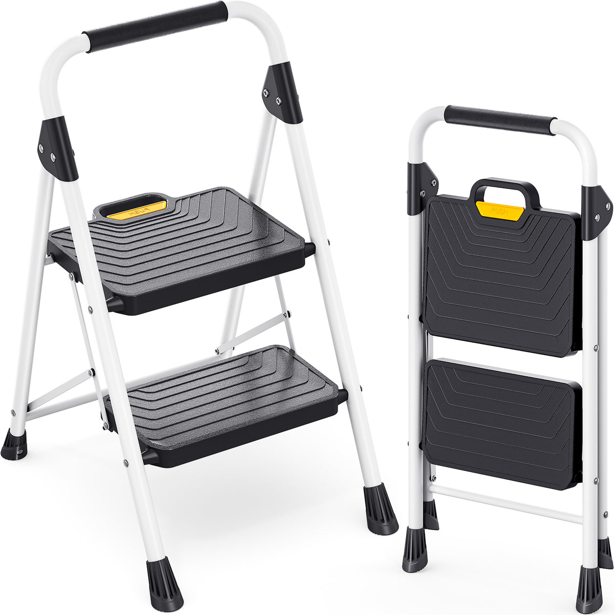 SYKIARIOL Folding Step Ladder with Wide Pedals | 2–5 Steps — 2-Step / White, view 1