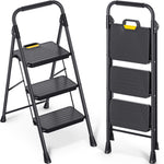 SYKIARIOL Folding Step Ladder with Wide Pedals | 2–5 Steps — 3-Step / Black, view 1