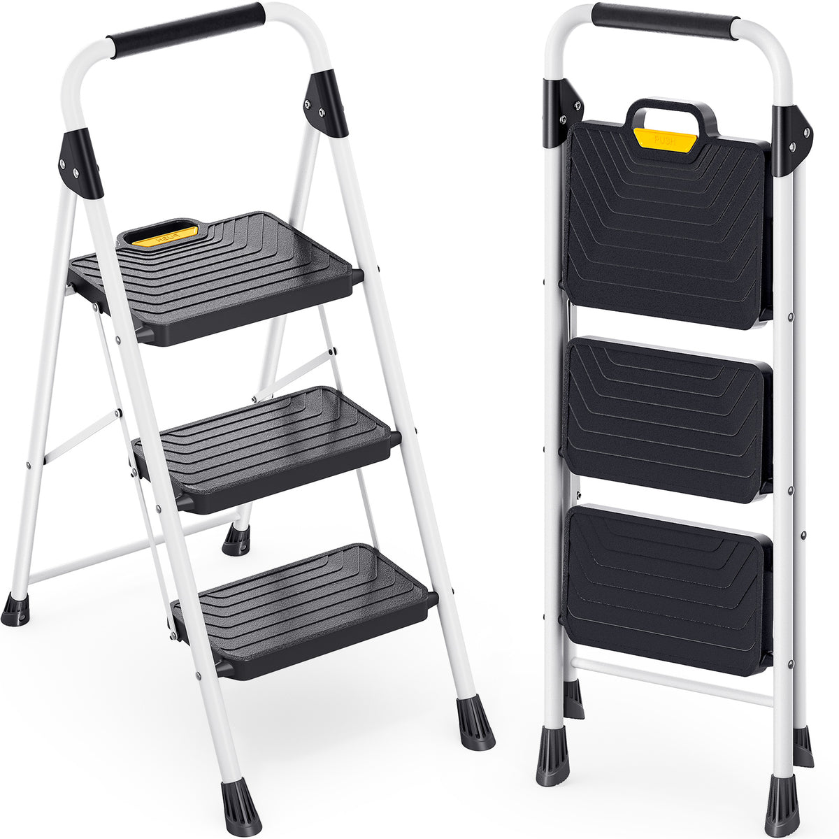 SYKIARIOL Folding Step Ladder with Wide Pedals | 2–5 Steps — 3-Step / White, view 1