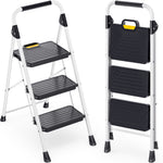 SYKIARIOL Folding Step Ladder with Wide Pedals | 2–5 Steps — 3-Step / White, view 1