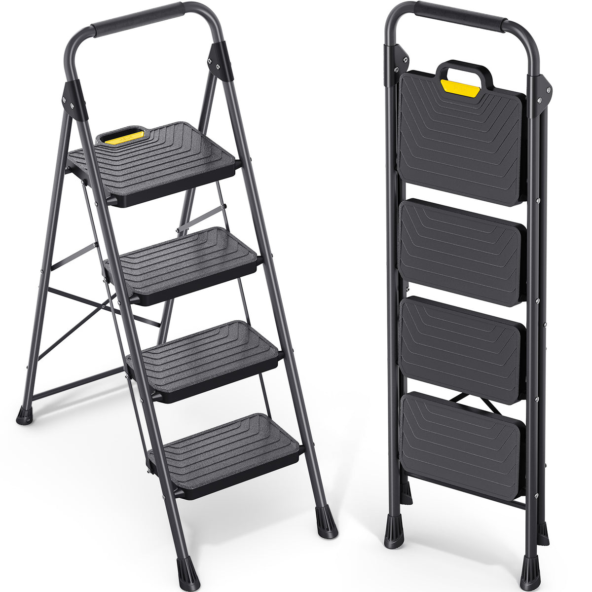 SYKIARIOL Folding Step Ladder with Wide Pedals | 2–5 Steps — 4-Step / Black, view 1