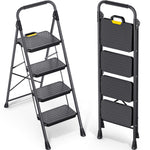 SYKIARIOL Folding Step Ladder with Wide Pedals | 2–5 Steps — 4-Step / Black, view 1