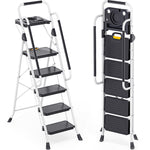 SYKIARIOL Folding Step Ladder with Wide Pedals | 2–5 Steps — 5-Step / White, view 1