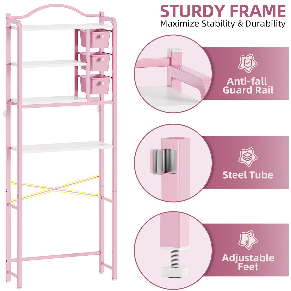 SYKIARIOL Over-the-Toilet Bathroom Storage Shelving — Pink, view 3