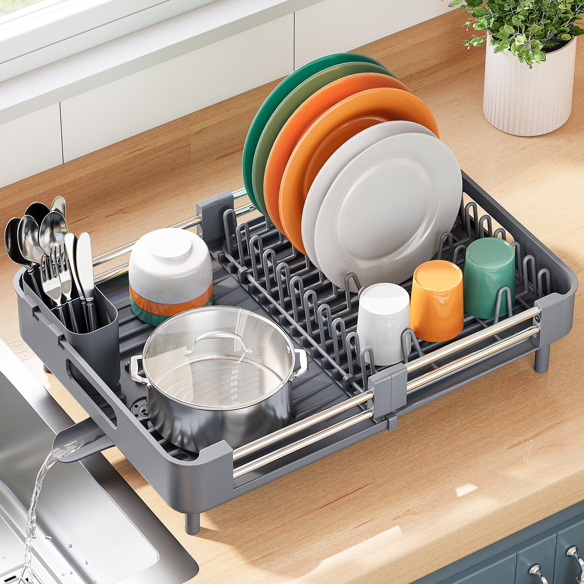 SYKIARIOL Standard Expandable Dish Drying Rack, 12.6–18.7 in — Gray, view 2