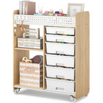 SYKIARIOL Rolling Storage Organizer with 6 Drawers and Pegboard — Natural, view 1