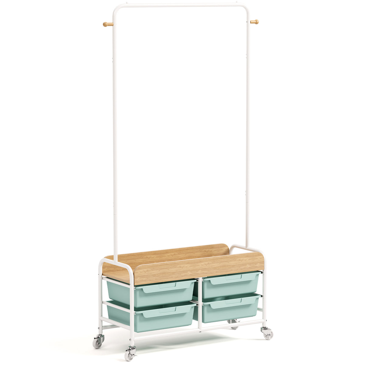 SYKIARIOL Garment Rack with 4 Drawers and Wooden Tabletop — Green, view 2