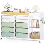 SYKIARIOL 10-Drawer Storage Cabinet with Open Shelves and Wood Top — Green, view 1