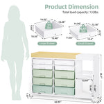 SYKIARIOL 10-Drawer Storage Cabinet with Open Shelves and Wood Top — Green, view 2