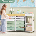 SYKIARIOL 10-Drawer Storage Cabinet with Open Shelves and Wood Top — Green, view 4