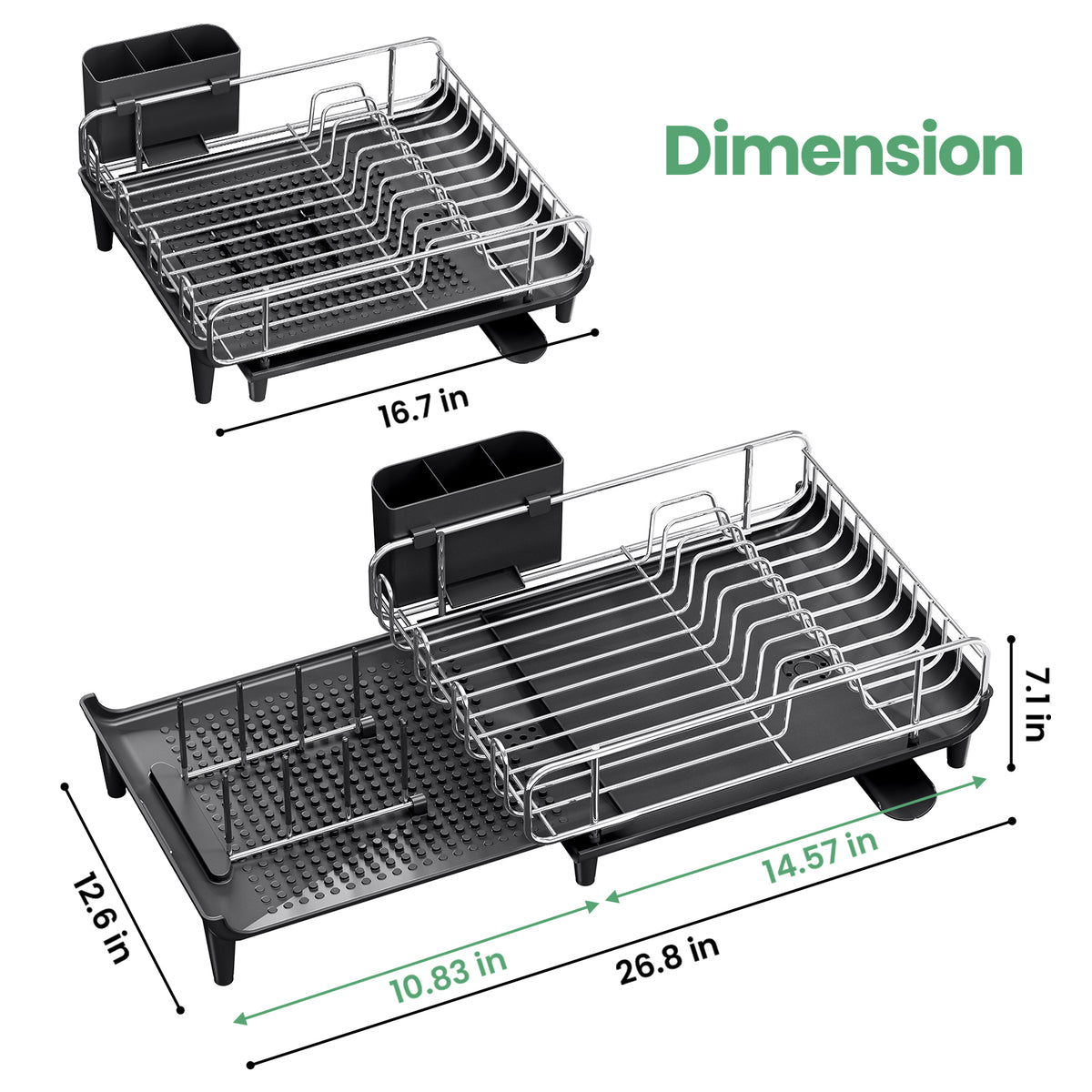 SYKIARIOL Expandable Dish Drying Rack with Foldable Partition, 16.7–26.8 in — Black, view 8