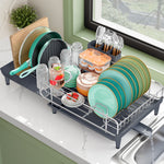 SYKIARIOL Expandable Dish Drying Rack with Foldable Partition, 16.7–26.8 in — Gray, view 2