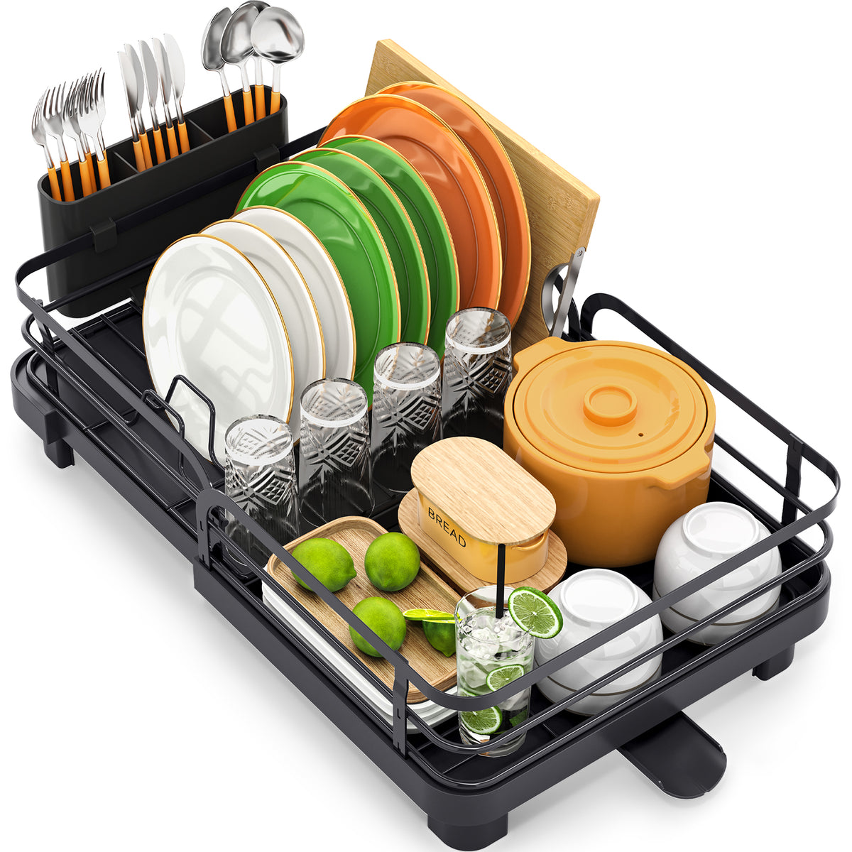 SYKIARIOL Compact Expandable Dish Drying Rack with High Feet, 13.7–20.5 in — Black, view 1