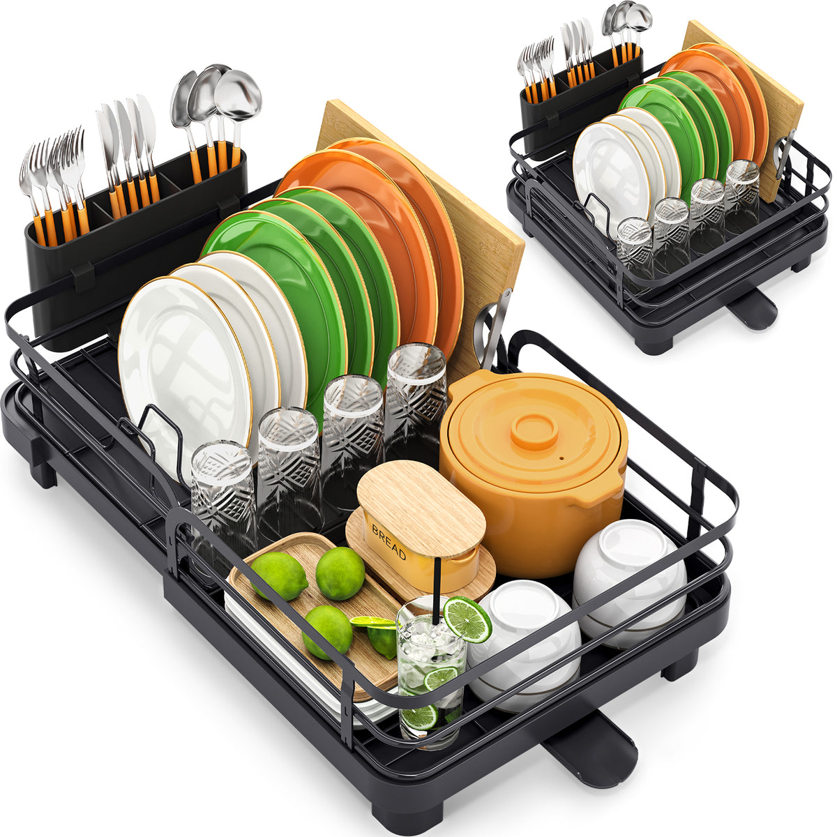 SYKIARIOL Compact Expandable Dish Drying Rack with High Feet, 13.7–20.5 in — Black, view 3