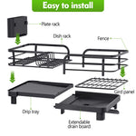 SYKIARIOL Compact Expandable Dish Drying Rack with High Feet, 13.7–20.5 in — Black, view 11