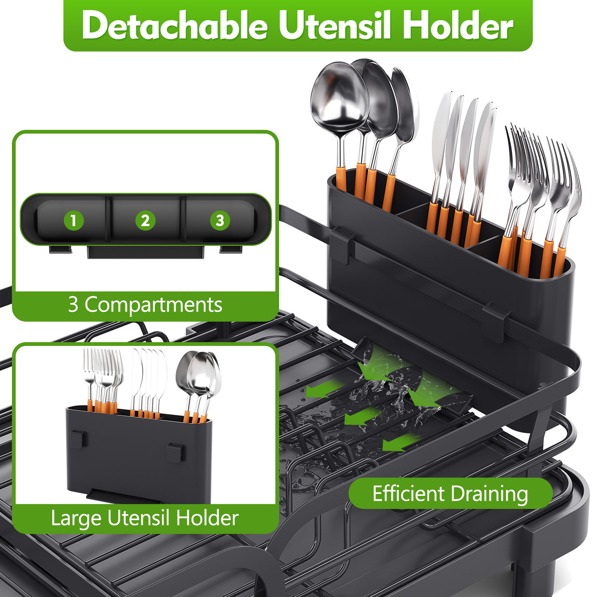 SYKIARIOL Compact Expandable Dish Drying Rack with High Feet, 13.7–20.5 in — Black, view 12