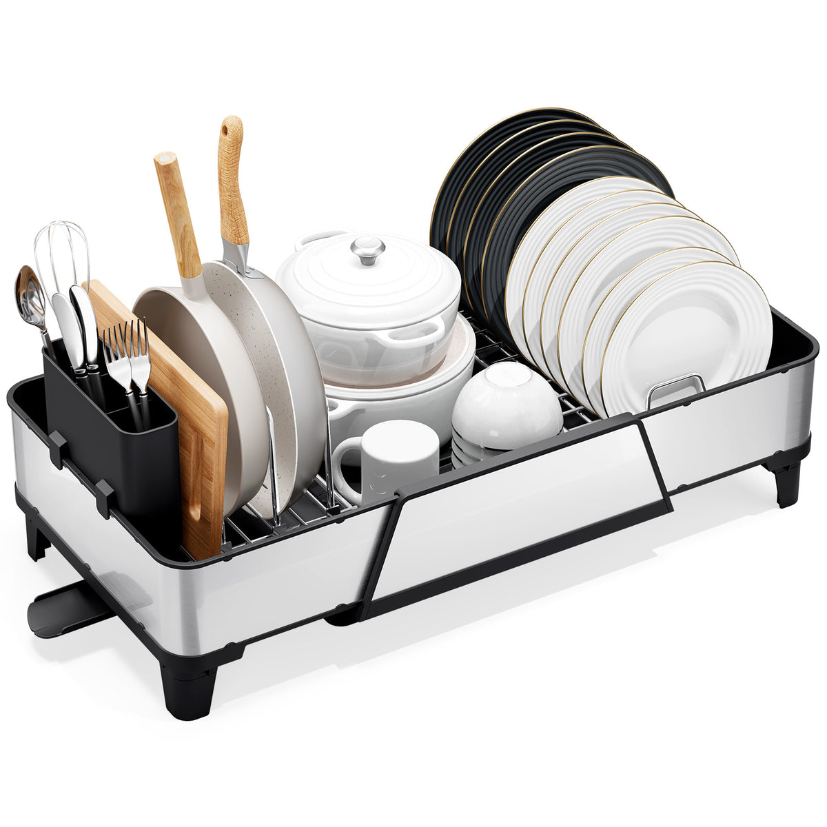 SYKIARIOL Large Triple Expandable Dish Drying Rack, 16.5–24.2 in — Black, view 1