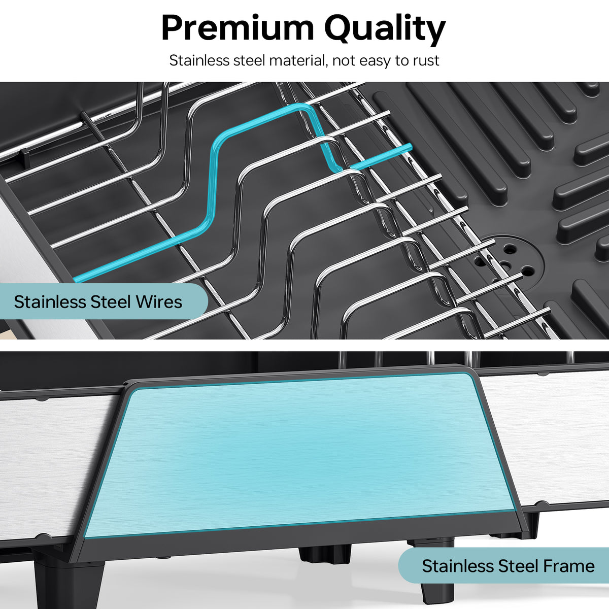 SYKIARIOL Large Triple Expandable Dish Drying Rack, 16.5–24.2 in — Black, view 6