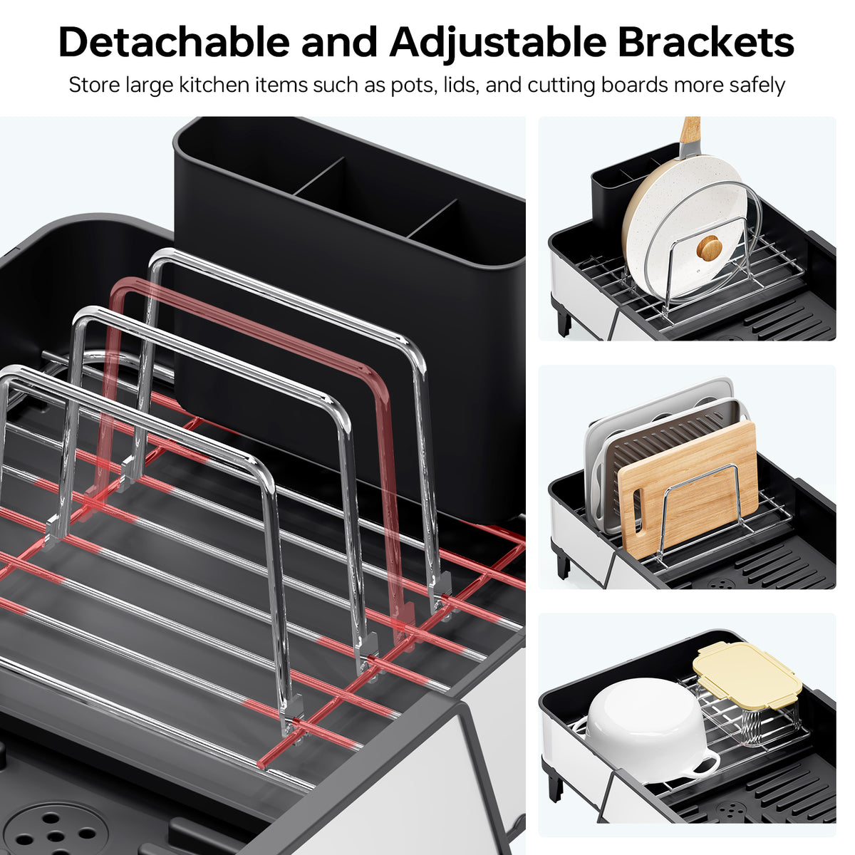 SYKIARIOL Large Triple Expandable Dish Drying Rack, 16.5–24.2 in — Black, view 7