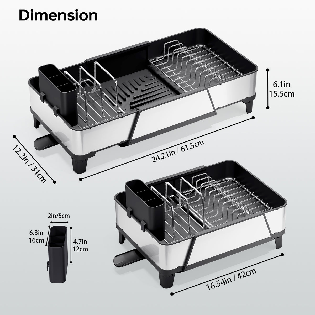 SYKIARIOL Large Triple Expandable Dish Drying Rack, 16.5–24.2 in — Black, view 9