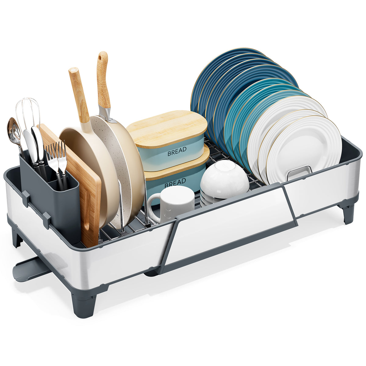 SYKIARIOL Large Triple Expandable Dish Drying Rack, 16.5–24.2 in — Gray, view 1