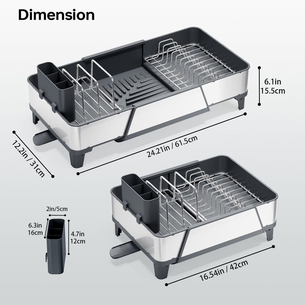 SYKIARIOL Large Triple Expandable Dish Drying Rack, 16.5–24.2 in — Gray, view 5