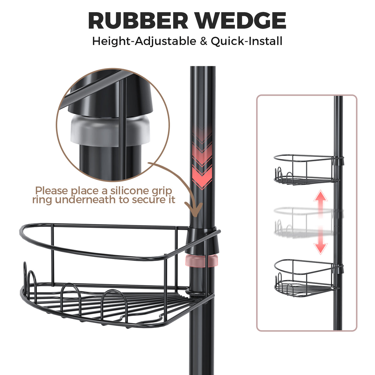 SYKIARIOL 4-Tier Tension Pole Corner Shower Caddy, 63.7–119 in — Black, view 3