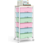 SYKIARIOL 6-drawer rolling storage cart, pastel rainbow drawers in pink, blue and green